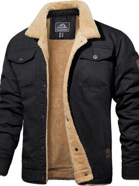Men's Sherpa Trucker 5 Pockets Cotton Cargo Jacket Turn down Collar Winter Coats